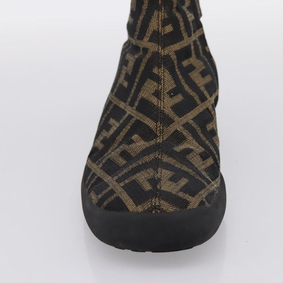 FENDI Zucca Canvas Short Boots Brown Black Auth BA15000A