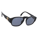 CHANEL Sunglasses Plastic Black Gold Tone CC Auth BA15021-1