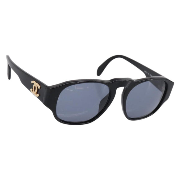 CHANEL Sunglasses Plastic Black Gold Tone CC Auth BA15021