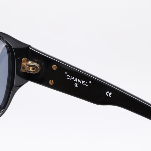 CHANEL Sunglasses Plastic Black Gold Tone CC Auth BA15021