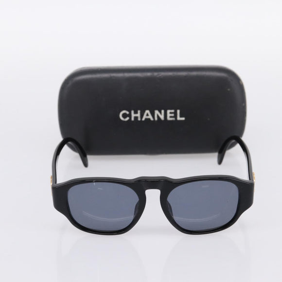 CHANEL Sunglasses Plastic Black Gold Tone CC Auth BA15021