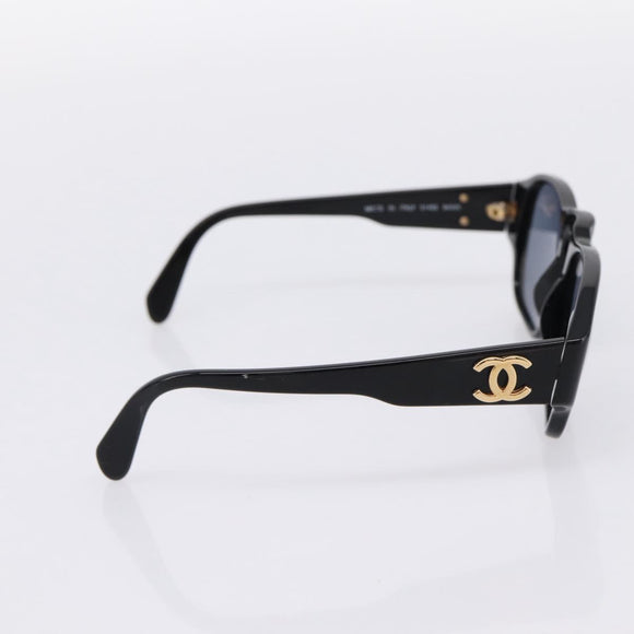 CHANEL Sunglasses Plastic Black Gold Tone CC Auth BA15021