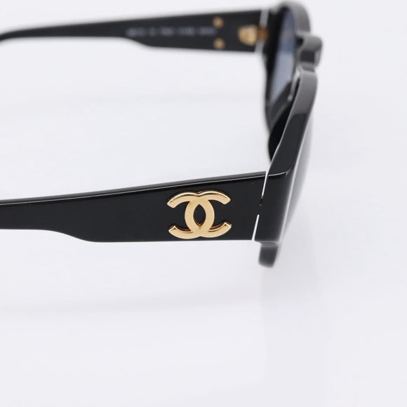 CHANEL Sunglasses Plastic Black Gold Tone CC Auth BA15021