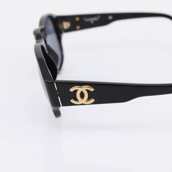 CHANEL Sunglasses Plastic Black Gold Tone CC Auth BA15021