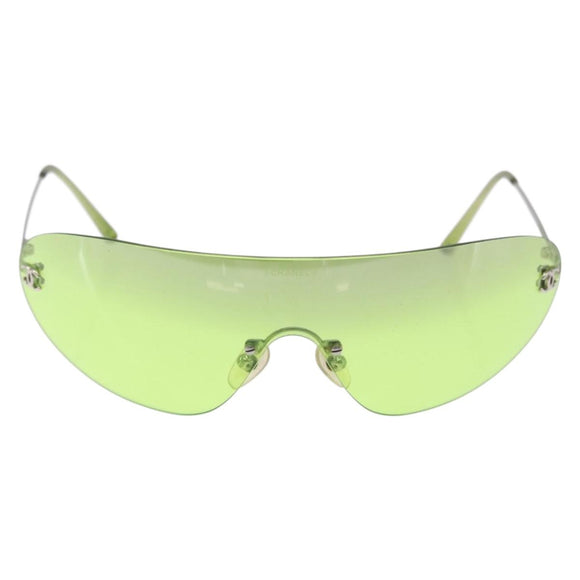 CHANEL Rimless Sunglasses Metal Green Silver CC Auth BA15023M