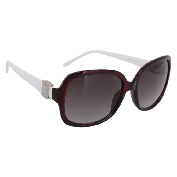 CHANEL Sunglasses Plastic White Silver CC Auth BA15024