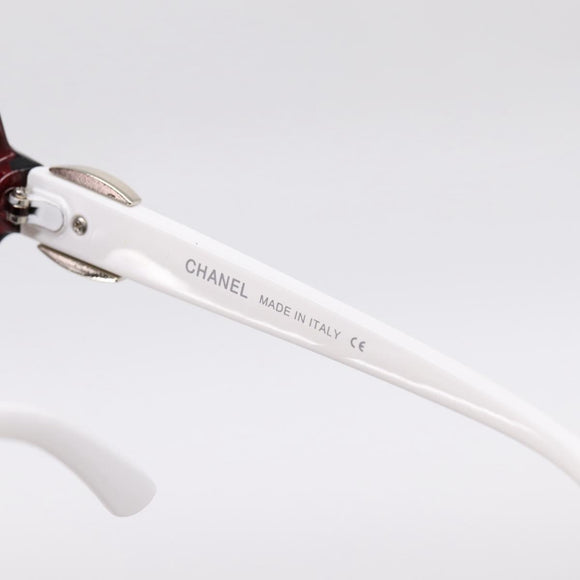 CHANEL Sunglasses Plastic White Silver CC Auth BA15024