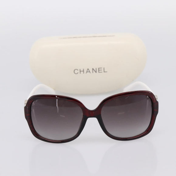 CHANEL Sunglasses Plastic White Silver CC Auth BA15024