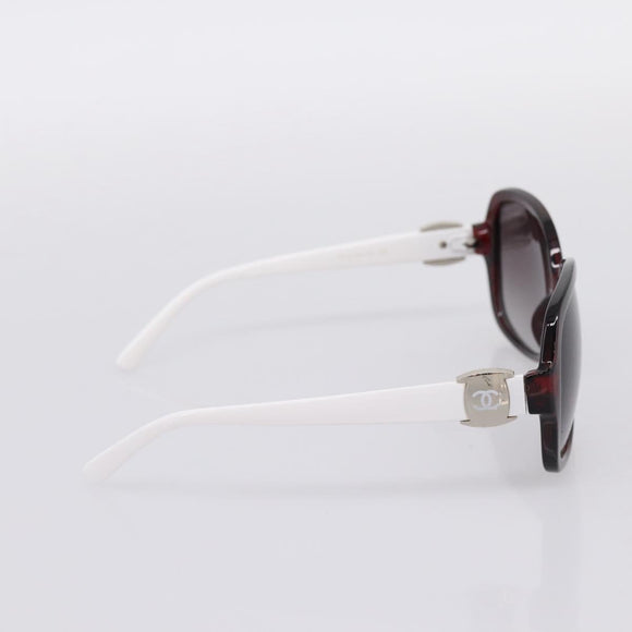 CHANEL Sunglasses Plastic White Silver CC Auth BA15024