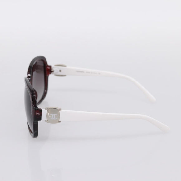 CHANEL Sunglasses Plastic White Silver CC Auth BA15024