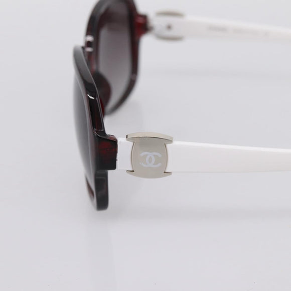 CHANEL Sunglasses Plastic White Silver CC Auth BA15024