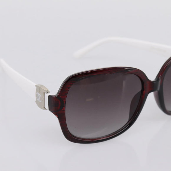 CHANEL Sunglasses Plastic White Silver CC Auth BA15024