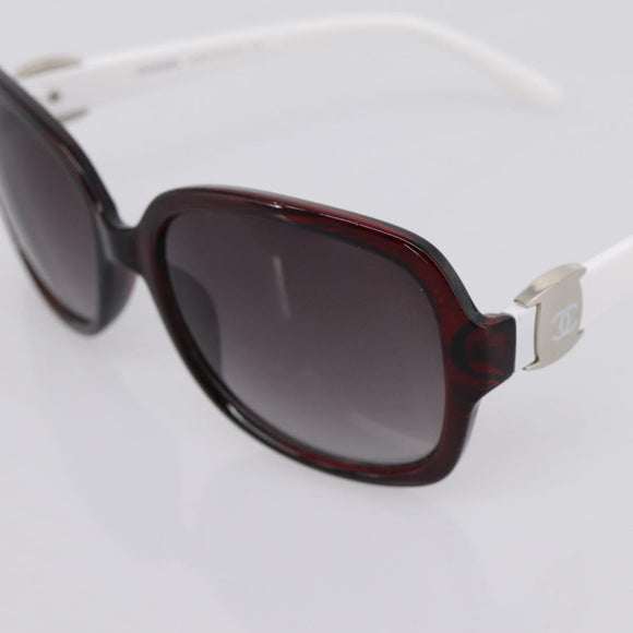CHANEL Sunglasses Plastic White Silver CC Auth BA15024