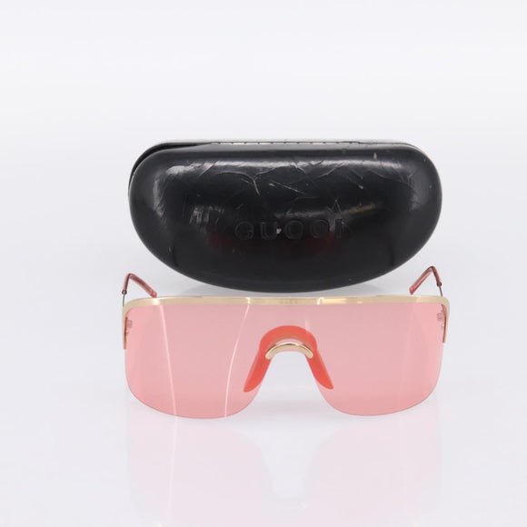 GUCCI Rimless Sunglasses Metal Red Gold Tone Auth BA15030