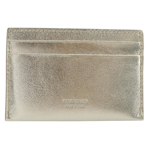 Salvatore Ferragamo Gancini Card Case Leather Champagne Gold Auth BA15034V