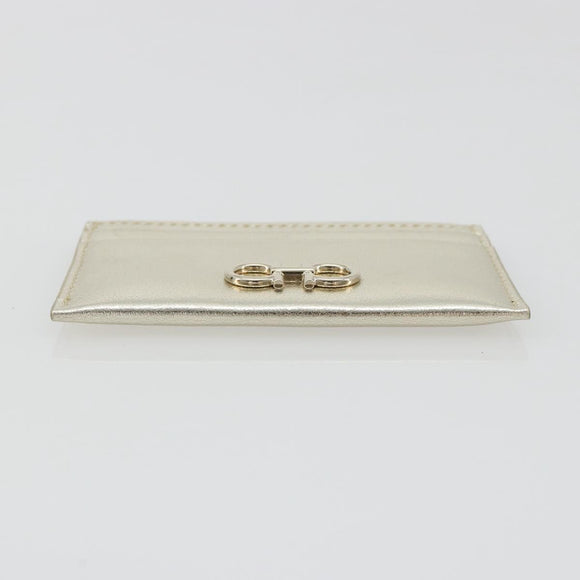 Salvatore Ferragamo Gancini Card Case Leather Champagne Gold Auth BA15034V