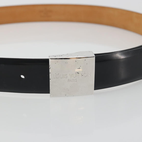LOUIS VUITTON Ceinture Carre Belt Leather ""90/36"" Black Silver LV Auth BA15036