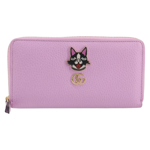 GUCCI GG Marmont Bosco Zip Around Long Wallet Leather Pink 499337 Auth BA15038V