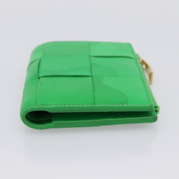 BOTTEGA VENETA MAXI INTRECCIATO Bifold Wallet Leather Green Gold Auth BA15047