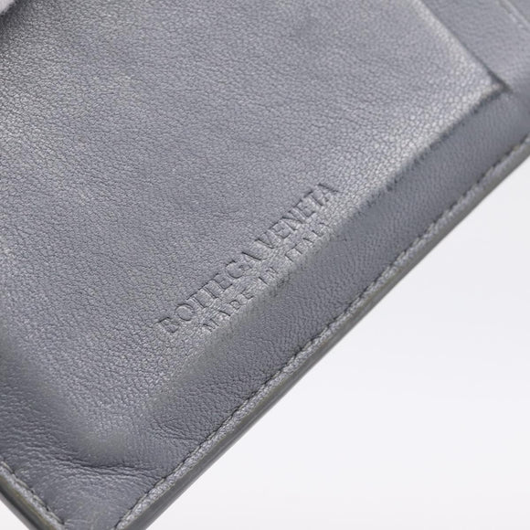 BOTTEGA VENETA MAXI INTRECCIATO Coin Purse Leather Gray Gold Tone Auth BA15048