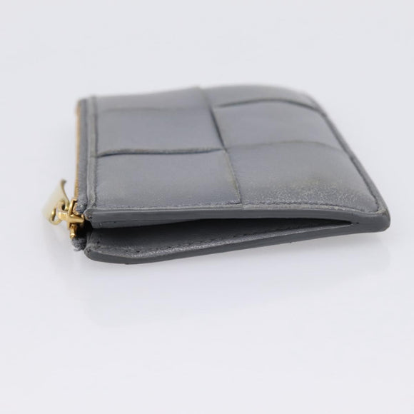 BOTTEGA VENETA MAXI INTRECCIATO Coin Purse Leather Gray Gold Tone Auth BA15048