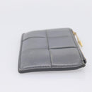 BOTTEGA VENETA MAXI INTRECCIATO Coin Purse Leather Gray Gold Tone Auth BA15048-4
