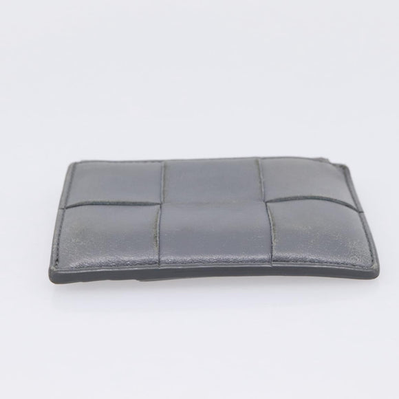 BOTTEGA VENETA MAXI INTRECCIATO Coin Purse Leather Gray Gold Tone Auth BA15048