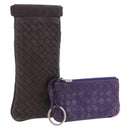 BOTTEGA VENETA INTRECCIATO Glasses Case Coin Purse Leather 2 Set Auth BA15053-1