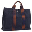 HERMES Fourre Tout MM Hand Bag Cotton Navy Silver Auth BA15062-1