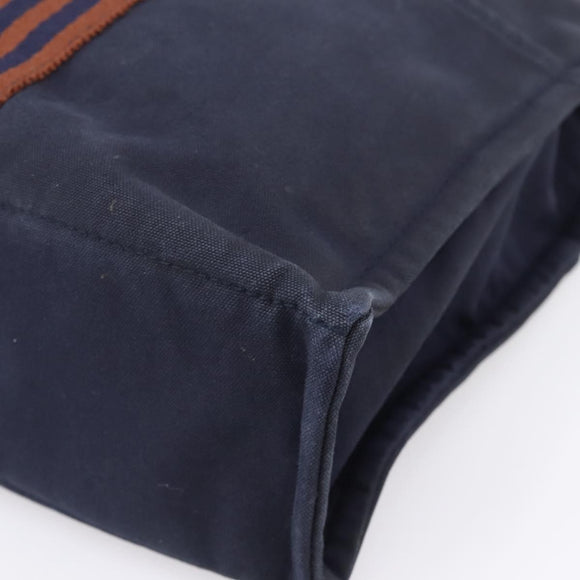 HERMES Fourre Tout MM Hand Bag Cotton Navy Silver Auth BA15062