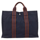HERMES Fourre Tout MM Hand Bag Cotton Navy Silver Auth BA15062-13