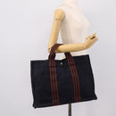HERMES Fourre Tout MM Hand Bag Cotton Navy Silver Auth BA15062-21