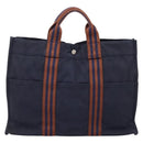 HERMES Fourre Tout MM Hand Bag Cotton Navy Silver Auth BA15062-2