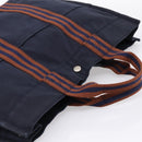 HERMES Fourre Tout MM Hand Bag Cotton Navy Silver Auth BA15062-6