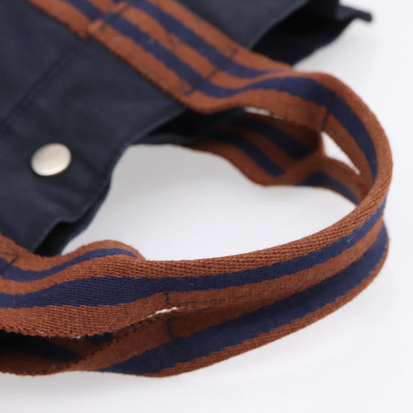 HERMES Fourre Tout MM Hand Bag Cotton Navy Silver Auth BA15062