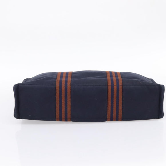 HERMES Fourre Tout MM Hand Bag Cotton Navy Silver Auth BA15062