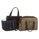BURBERRY Shoulder Bag Hand Bag Canvas Leather 3 Set Navy Beige Auth BA15066-1