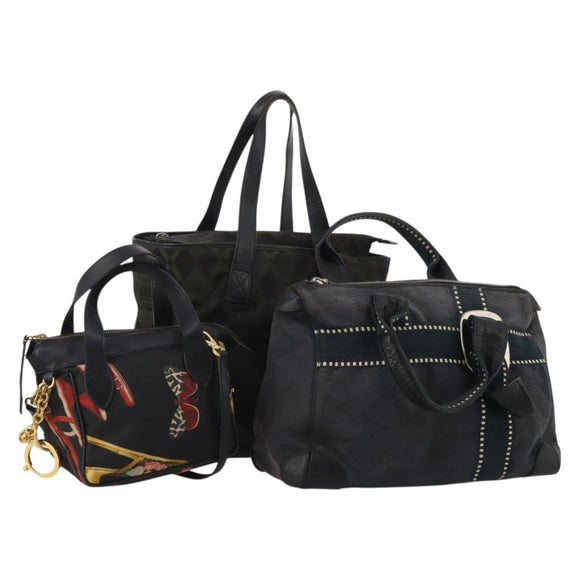 Salvatore Ferragamo Givenchy Hand Bag Canvas Nylon 3 Set Black Auth BA15068