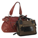 Chloe Hand Bag Canvas Leather 2 Set Khaki Red Auth BA15069-1