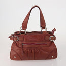 Chloe Hand Bag Canvas Leather 2 Set Khaki Red Auth BA15069-2