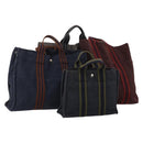 HERMES Fourre Tout Hand Bag Cotton 4 Set Navy Red gray Auth BA15070-1