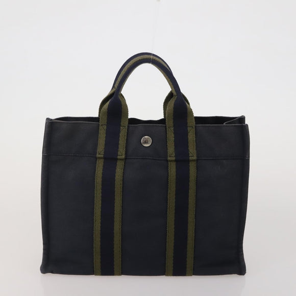 HERMES Fourre Tout Hand Bag Cotton 4 Set Navy Red gray Auth BA15070