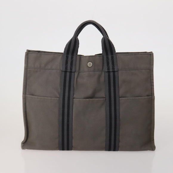 HERMES Fourre Tout Hand Bag Cotton 4 Set Navy Red gray Auth BA15070