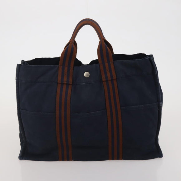 HERMES Fourre Tout Hand Bag Cotton 4 Set Navy Red gray Auth BA15070