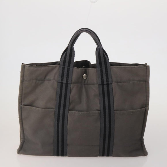 HERMES Fourre Tout Hand Bag Cotton 4 Set Navy Red gray Auth BA15070