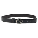 GUCCI GuccissimaGG Interlocking G Belt Leather Black Silver 473030 Auth BA15074V-1