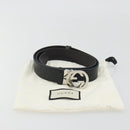 GUCCI GuccissimaGG Interlocking G Belt Leather Black Silver 473030 Auth BA15074V-12