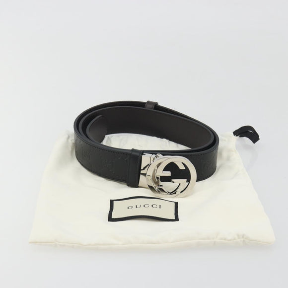 GUCCI GuccissimaGG Interlocking G Belt Leather Black Silver 473030 Auth BA15074V