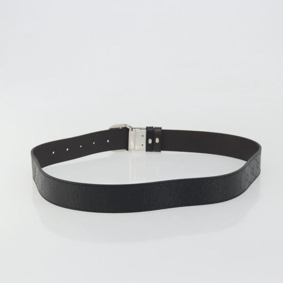 GUCCI GuccissimaGG Interlocking G Belt Leather Black Silver 473030 Auth BA15074V