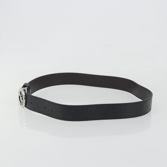 GUCCI GuccissimaGG Interlocking G Belt Leather Black Silver 473030 Auth BA15074V